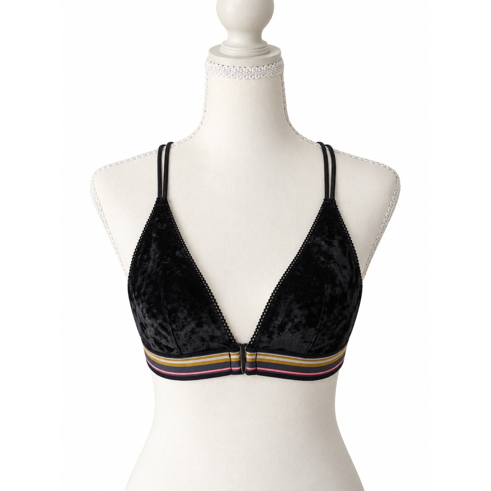 Victoria's Secret Velvet Bralette Black Striped Band Y2K Racerback S/P